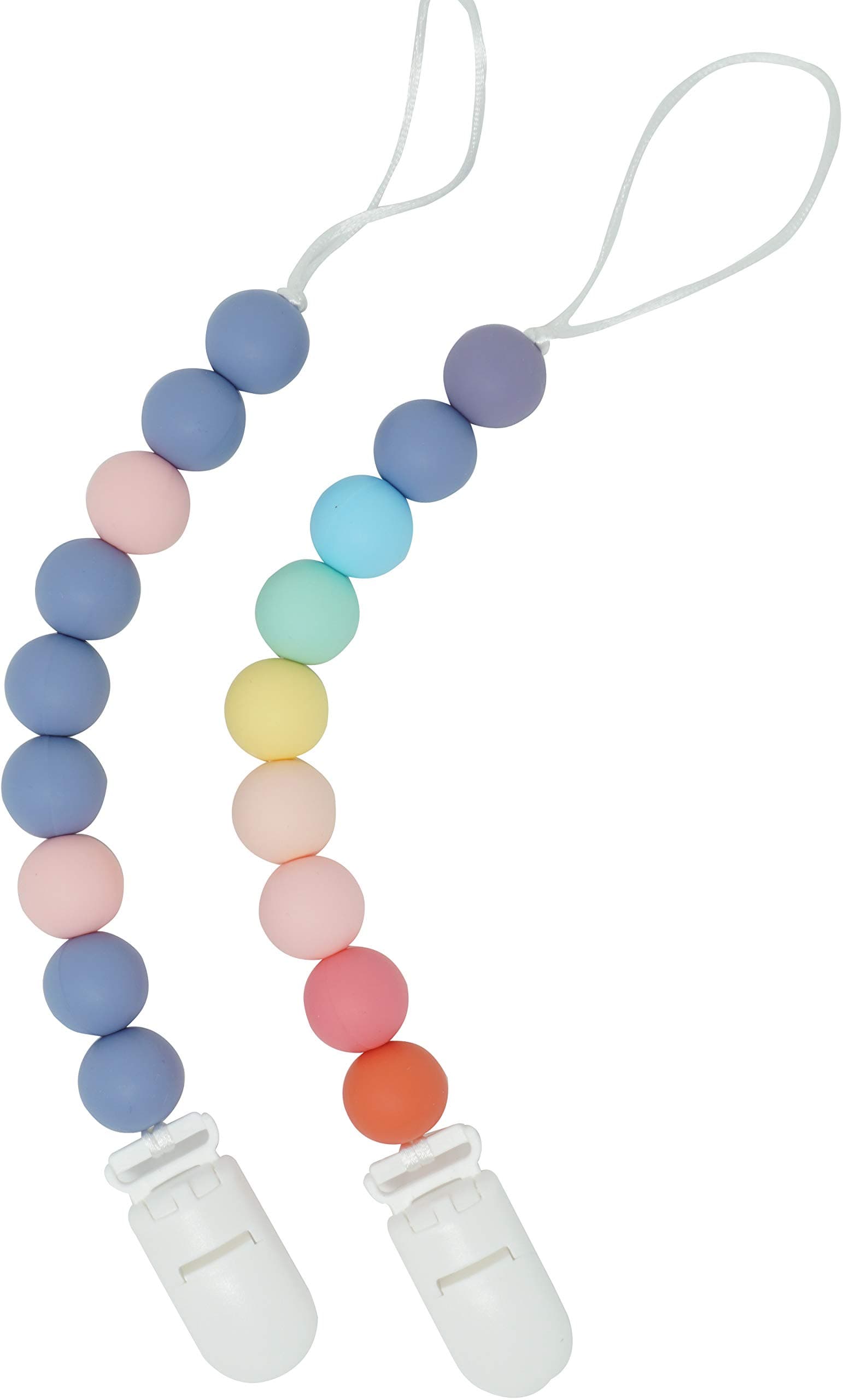 Meerkatto Silicone Pacifier Clip, 2 Pack, Rainbow Candy (Calm)