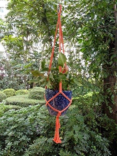 3 Legs Macrame Cotton Woven Plant Holders with Metal Ring Resistance for 8" Plant Pots ,Orange Color, 45-inches with Tassel and 37.5 Inches Without Tassel