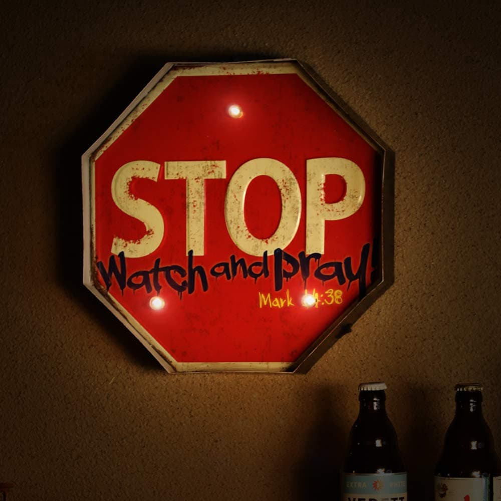 PANASIGN LED Sign Bar Decor for Home & Pub, LED Metal Sign Decorative Bar LED Metal Wall Light Sign (Stop Sign)