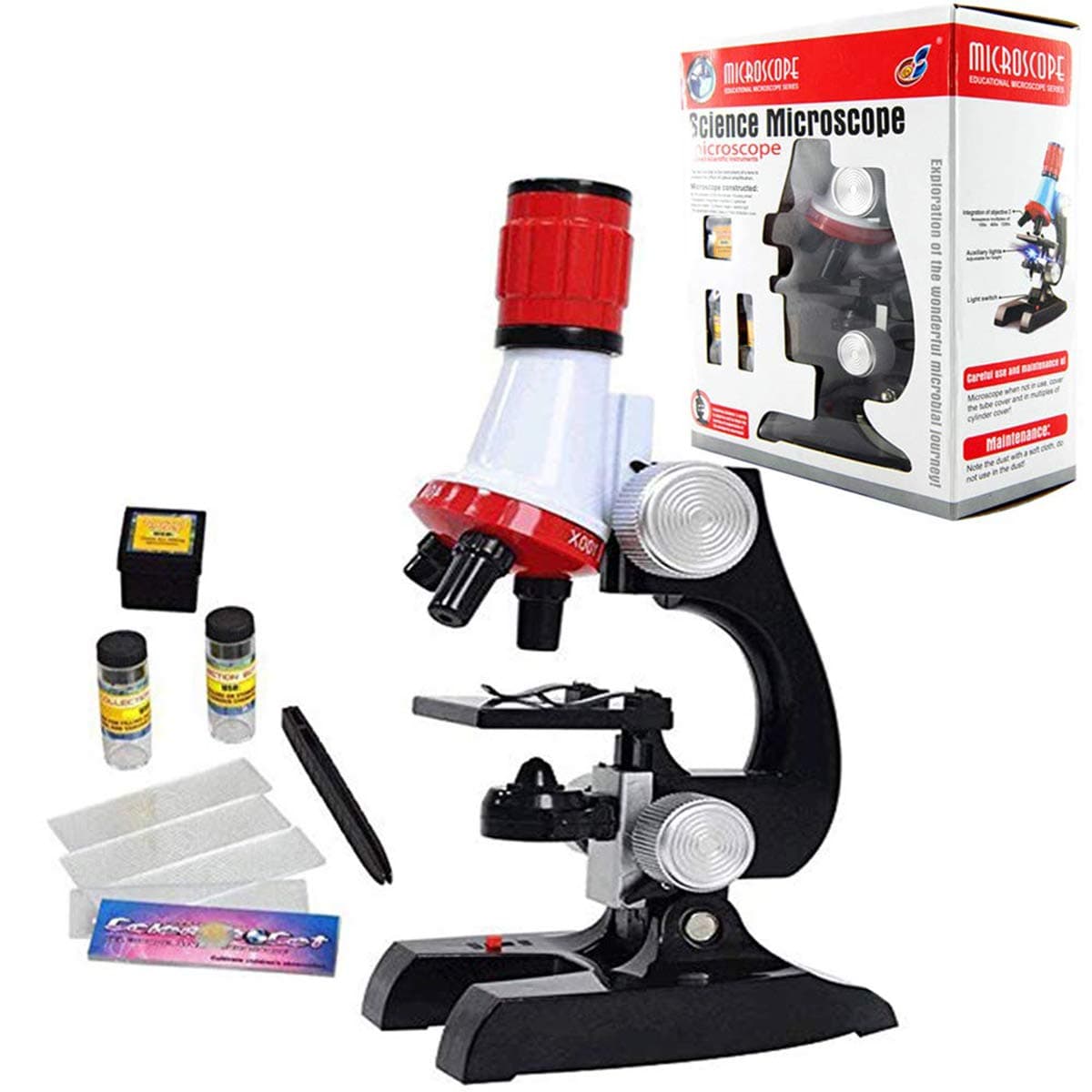 Extpro Microscope Kit Science Experiment Supplies LED 100x 400x and 1200x Magnification for Boys Girls Students