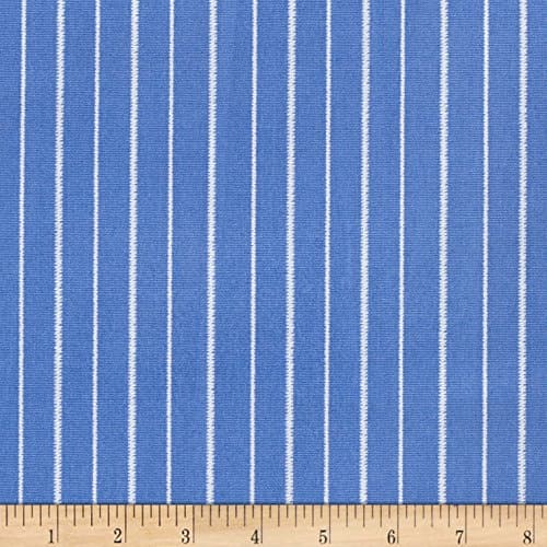 Cotton Stretch Poplin Stripes Chambray/White Fabric By The Yard