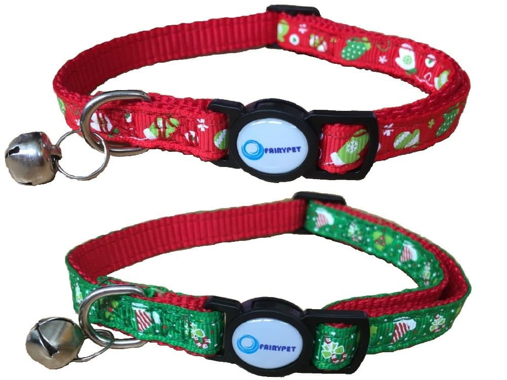 Christmas Cat Collar Adjustable Breakaway Pet Collar with Bells,Set of 2