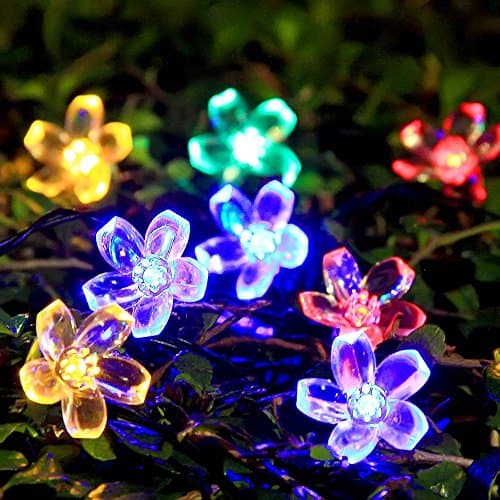 Hhobake Solar Flower String Lights,Christmas Tree Light,Indoor Outdoor Fairy 50 Led Blossom Lighting for Garden,Patio,Path,Christmas Tree and Wall (Colorful)