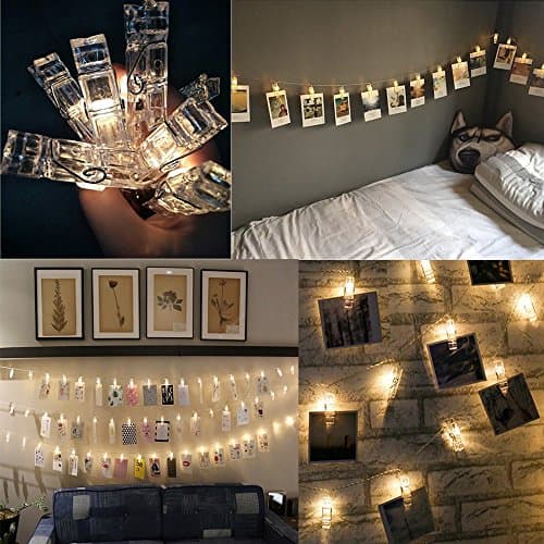 HOPET Photo Clips String Lights, 20 LED Clips USB Powered Starry Firefly Strand Lights, Birthday Party Christmas Home Decor for Hanging Pictures Photos Cards Artwork (warm white, 10 Feet)