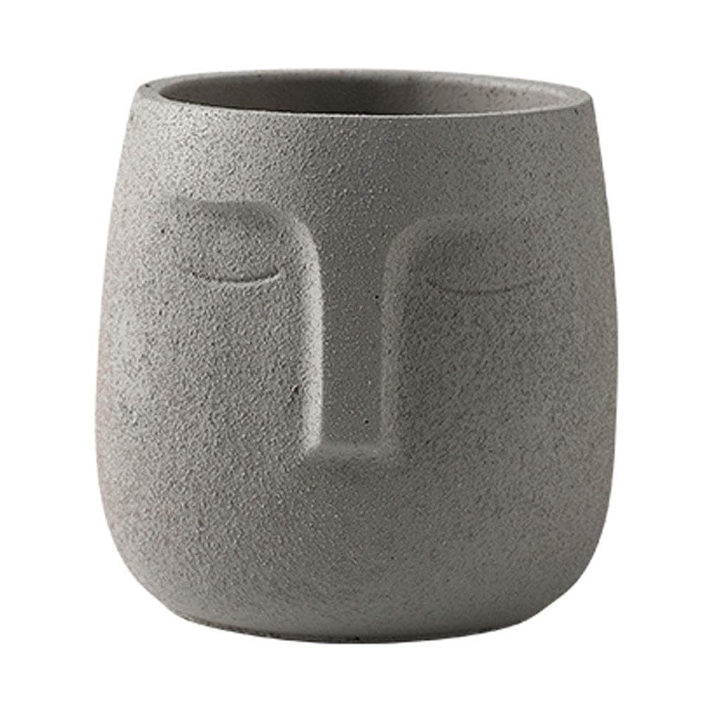 RXM Ceramic Cement Vase Home Decoration Nordic Style Simple Creative Potted Green Plant Hole Portrait (Color : Gray)