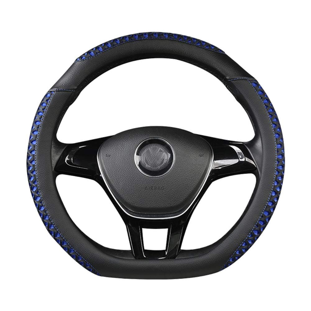D Type Steering Wheel Cover - Ice Silk + Leather Breathable Non-Slip Flat Bottom Shaped Steering Wheel Cover fits for SUV,Cars,Blue