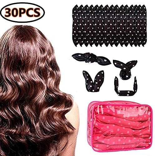 30 Packs Soft Pillow Hair Rollers Curlers Foam Soft Sponge Sleep No Heat Magic Hair Styling DIY Tool for Long Medium Wavy, Tight, Spiral Curls Hair + Free package bag (30pcs Black)
