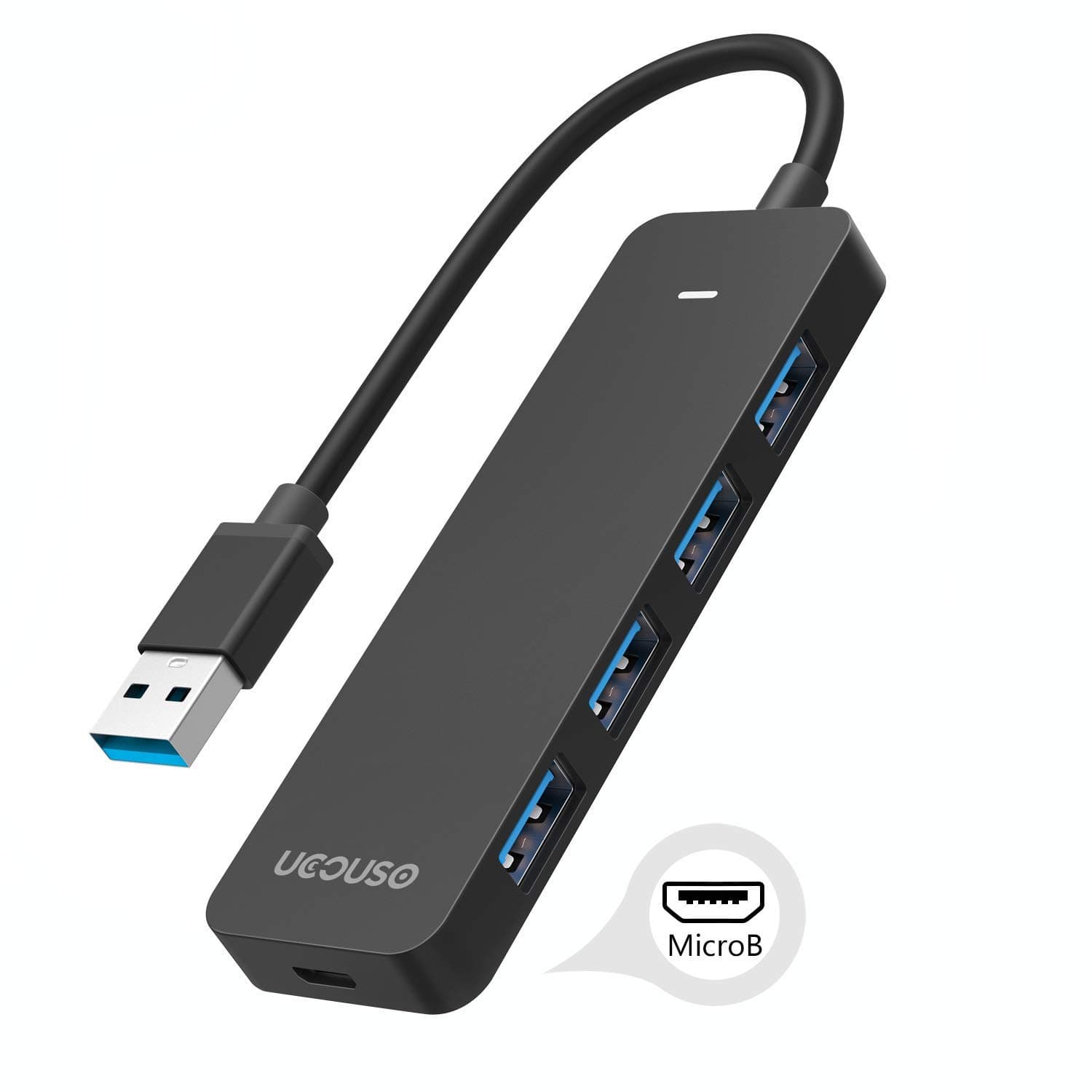 USB 3.0 Hub, Ultra Slim 4 Ports USB Hub, USB 3.0 to 4 USB 3.0 Micro B Adapter UCOUSO (Black)