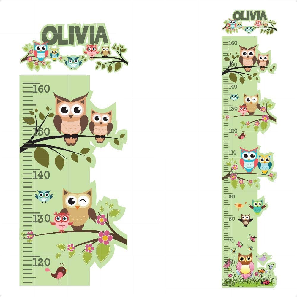 OWL Personalised Height Chart for Kids Wall Sticker Growth Decal Vinyl Pink Girls Boys Childrens Nursery | Colourful Wall Art for Height Measure | StickersMagic