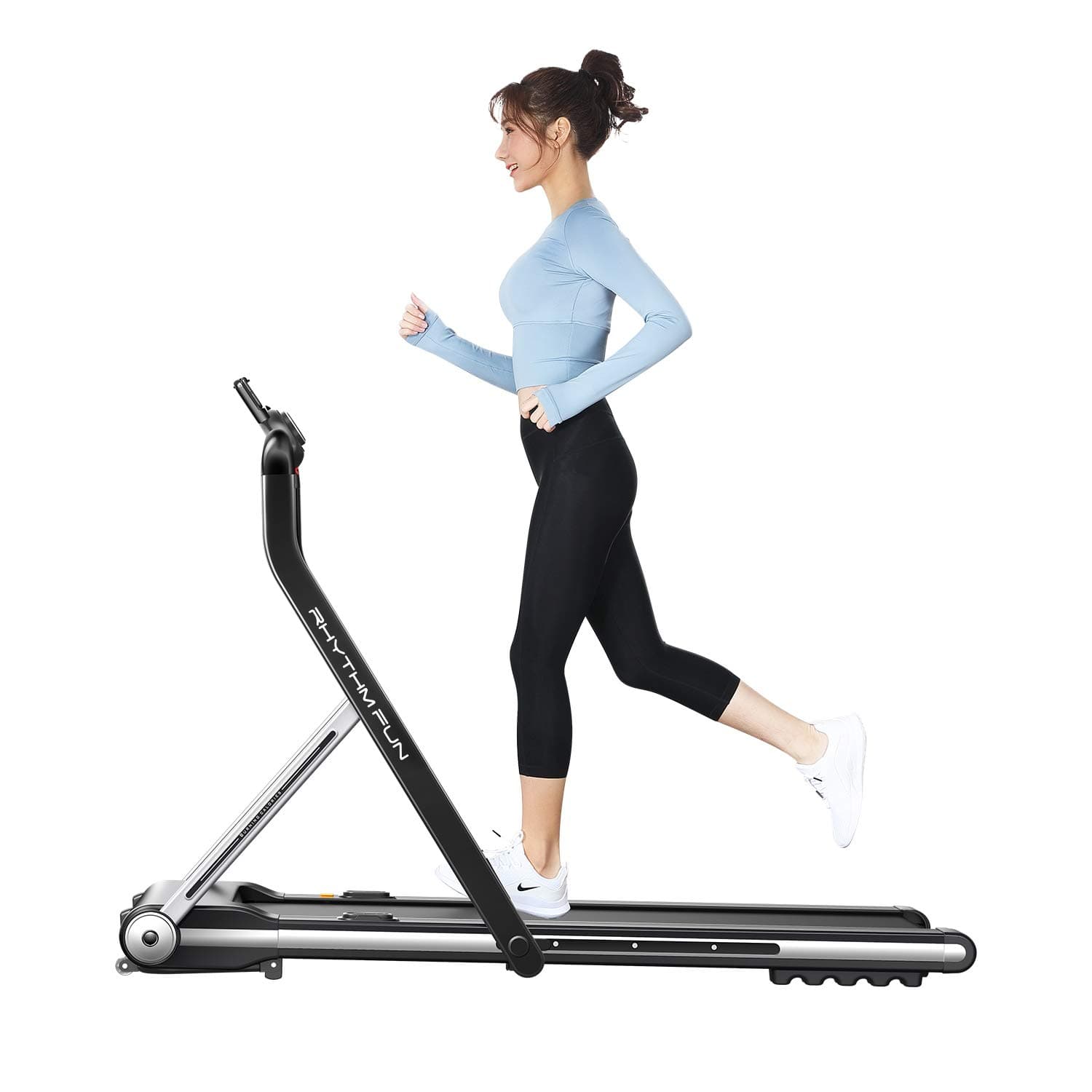 RHYTHM FUN Treadmill Folding Running Treadmill Under Desk Walking Pad Treadmill with Foldable Handtrail Wide Tread Belt Super Slim Mini Quiet Home Treadmill with Smart Remote Control and Workout App