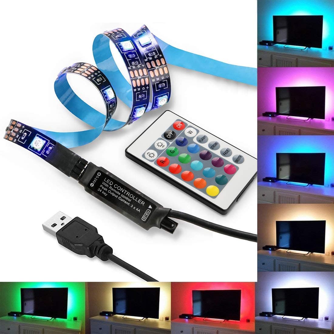 KooPower LED Strips Backlights USB Powered, [Remote and 4 Dynamic Modes] 16 Colors Indoor Decorative RGB Bias Lights for 40 to 60 Inch HDTV Gaming, PC Monitor,Home Theater (Incl 4X 50cm LED Strips)