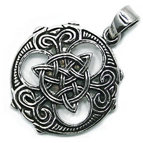 Solid Sterling Silver Celtic Pagan Wheel Triquetra Knot Pendant (P058)