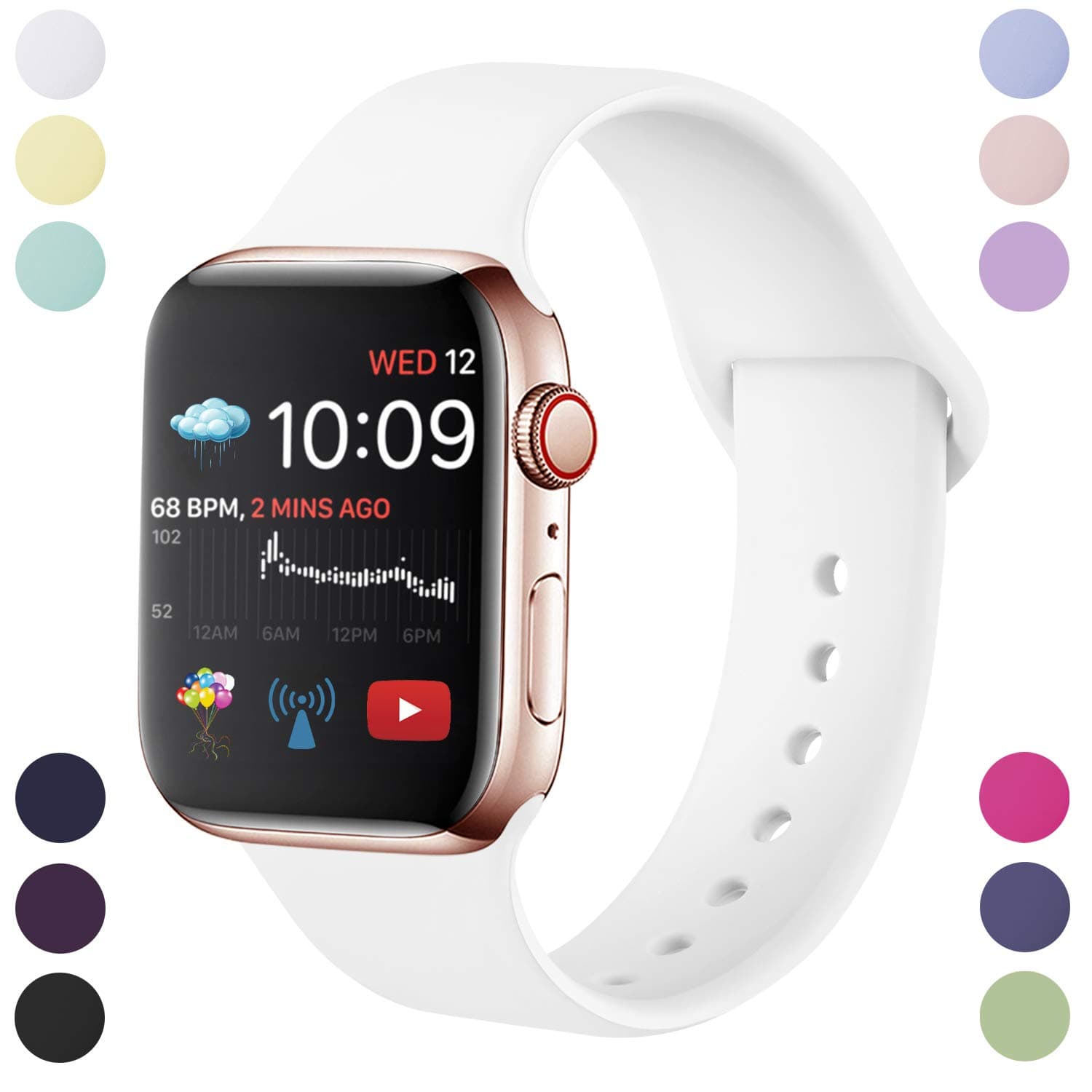 Hamile Strap Compatible With Apple Watch Series 5/4/3/2/1, Soft Silicone Waterproof Replacement Strap for Apple Watch 42 S/M White