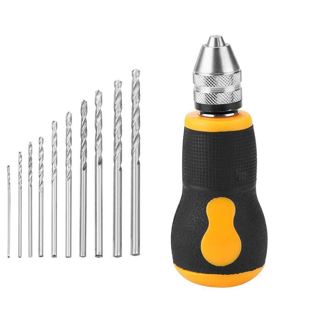 Naladoo Spiral Hand Drill with Anti-Slip Handle Semi Automatic Pin Vise Keyless Chuck Manual Punch Drill Drilling Hole Set