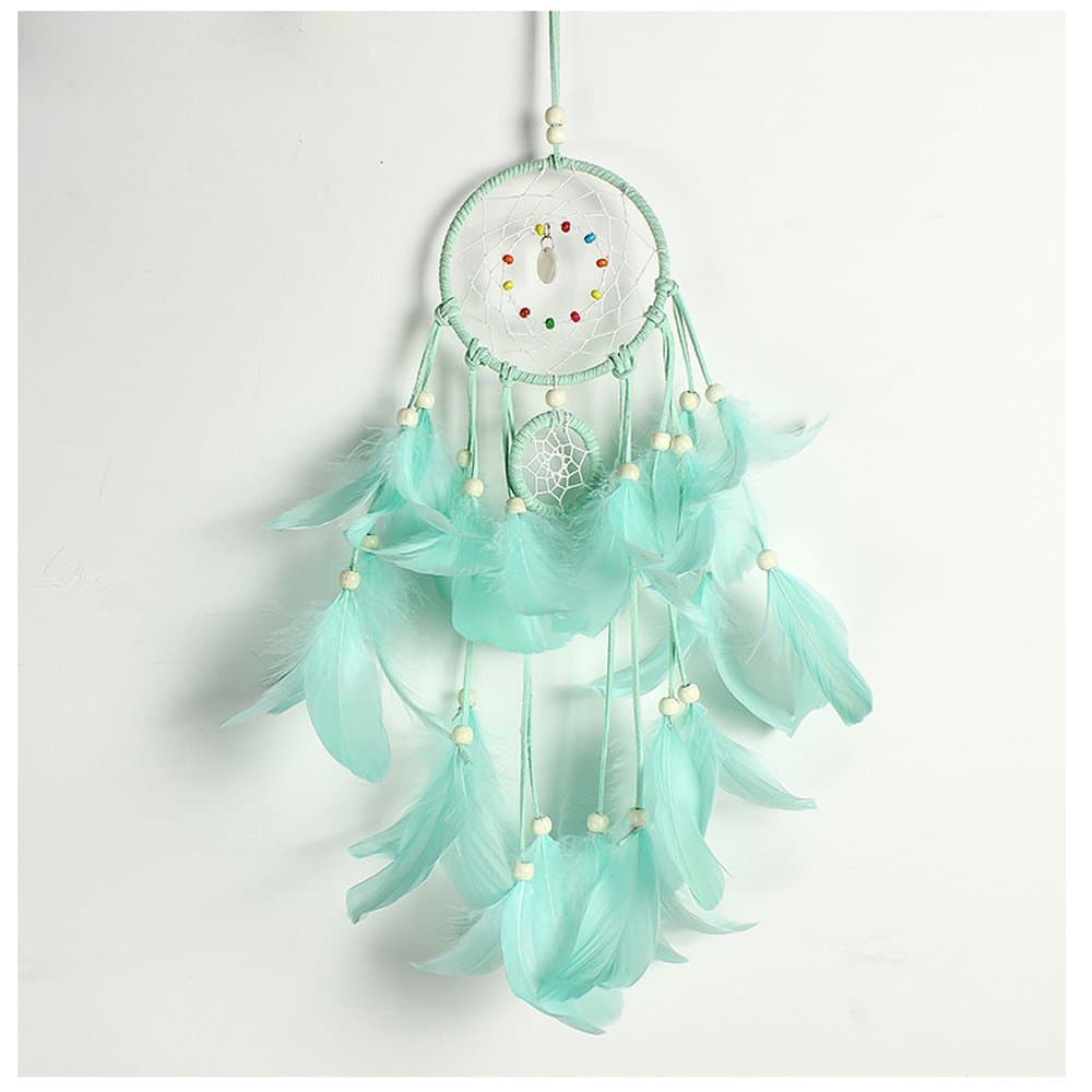 WCHUANG Green Dream Catcher Natural String Wool & Feathers, Boho Hippie, Lace Bohemian Style Wall Haning