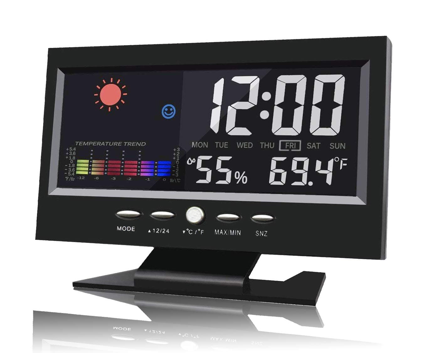 BESTWYA Digital Alarm Clock,Multifunction Sound Control Colorful LED Large Screen Desk & Shelf Clocks with Charging Cable (Black)