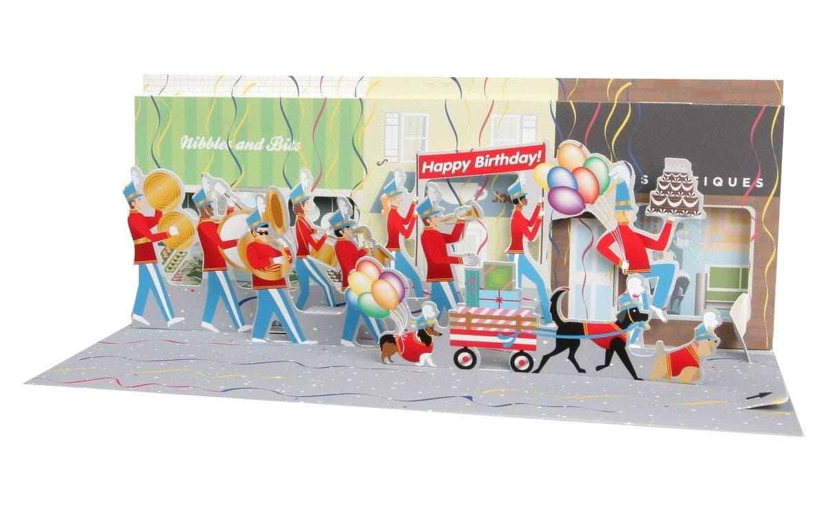 PopShots Studios Music Pop-Up 3D Panoramic Birthday Greetings Card, Brass Band, 10 x 23 cm