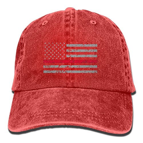 Firefighter Thin Red Line American Flag - Support Firefighter Department Horizontal Retro Washed Dyed Cotton Adjustable Plain Cap Low Profile