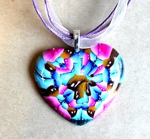 Polymer Clay Cane Work Necklace on Organza Cord