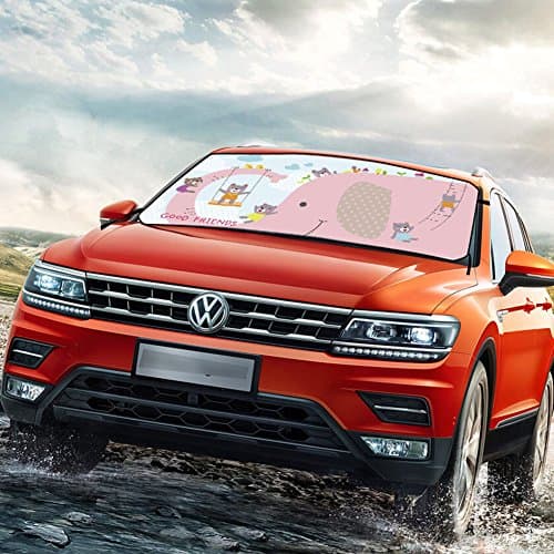 Sino Banyan Cartoon Windshield Sunshade for Car,Foldable UV Ray Reflector Auto Front Window Sun Shade Visor Shield Cover,Elephant