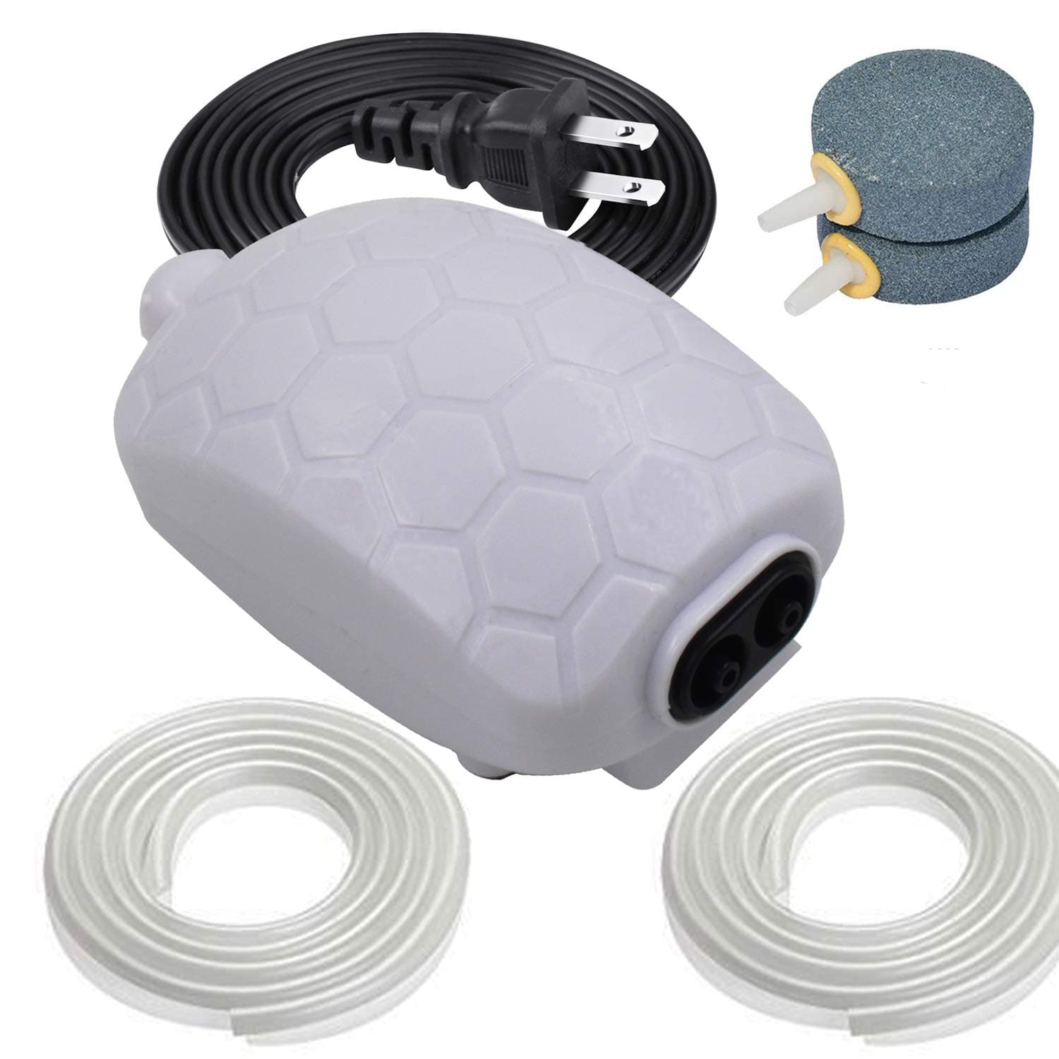 SONQUEEN Aquarium Air Pump Kit, 2.5W/3 Watt Adjustable Fish Tank Oxygen Pump for 1-120 Gallon,Quiet,High Energy Saving