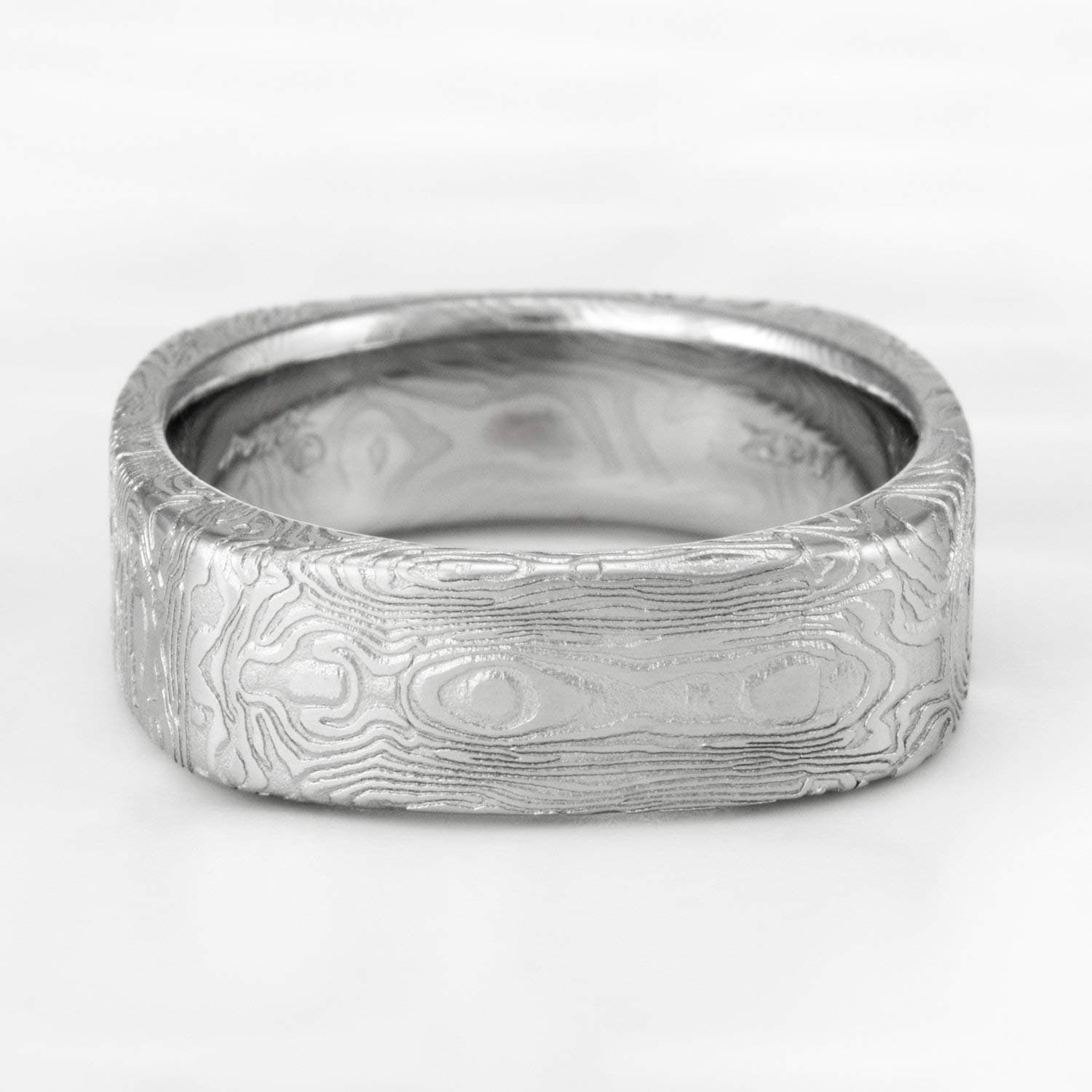 Square Damascus Wedding Band For Women | BOOKMATCHED