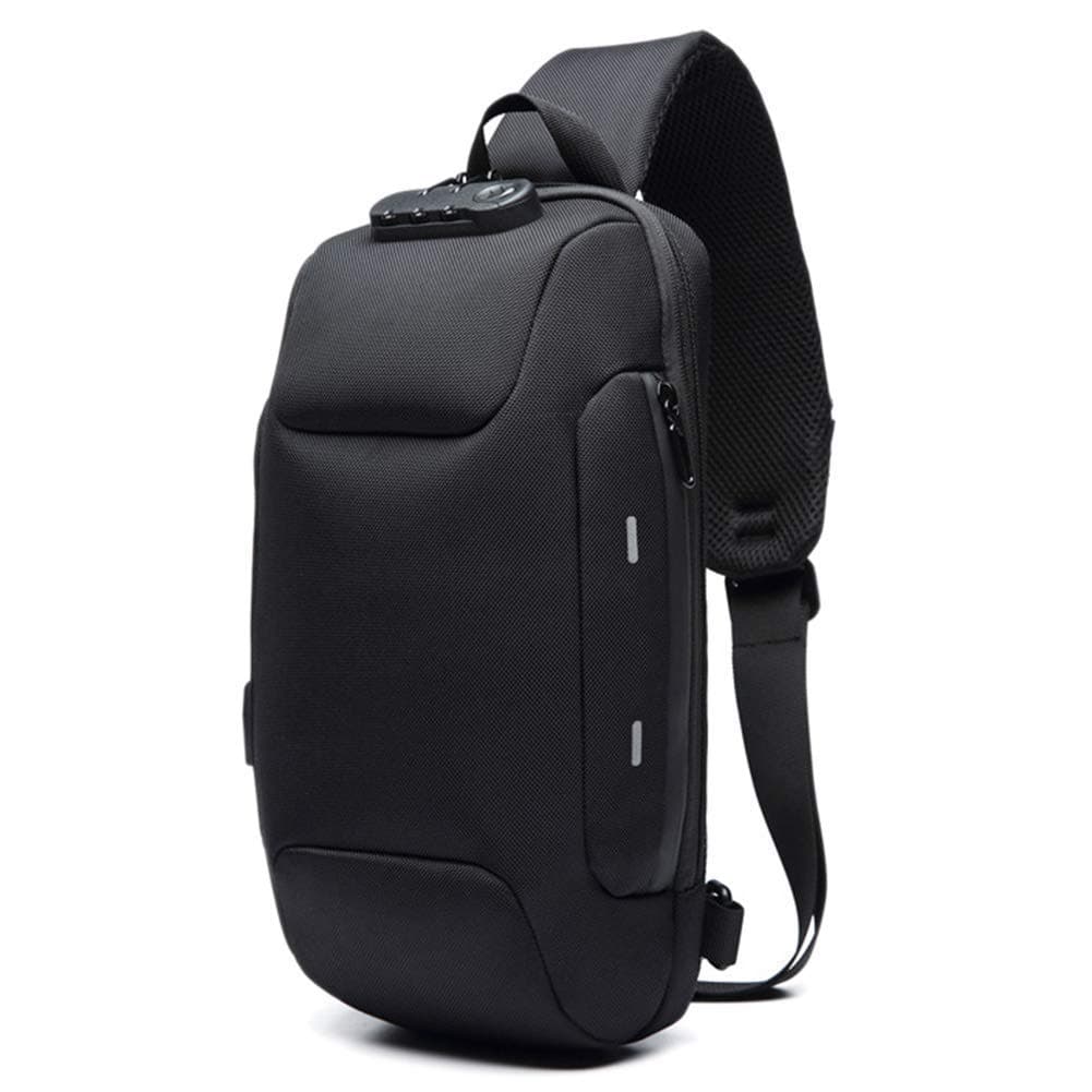 AUSUKY Anti-Theft Backpack w/ 3-Digit Lock Waterproof Shoulder Bag USB Charging Port Sling Bag Outdoors Travel Fanny Pack for Men Women (Black)