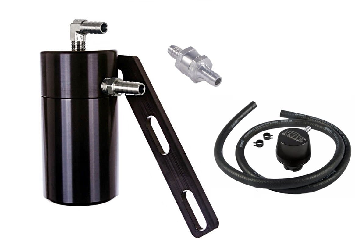 Elite Engineering Standard PCV Oil Catch Can & Hardware with Nickel Hose Barb Fittings, Check Valve & Clamps, Clean Side Separator for 2012+ Camaro ZL1 - BLACK