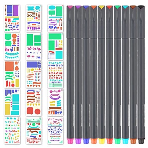 Bullet Journal Stencils and Pens Plastic Planner Stencils Journal Notebook Diary Scrapbook Supplies, 15 Pieces 4 x 7 inches DIY Drawing Template Stencil with 10 Pieces Bullet Journal Pens by eMigoo