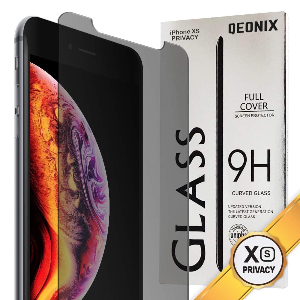 QEONIX iPhone X/XS Privacy Screen Protector 5.8 inch, Premium Anti-Spy Real 9H Tempered 3D Glass / Case Friendly, Scratch Proof