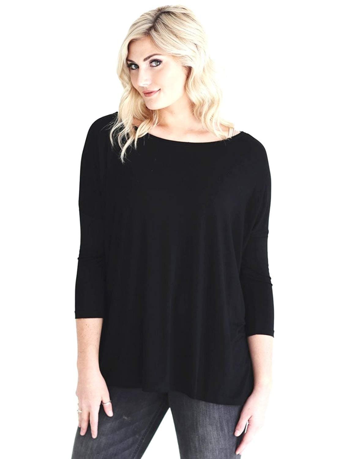 Jack David Women's Famous Top Casual Oversized Soft Loose Fit Drop of Shoulder Boat Neck (3/4 Sleeve & Long Sleeve)