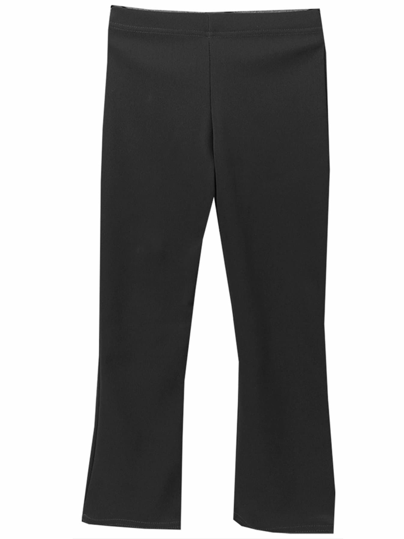 Girls School Trousers, Plain Elasticated Waist Pull Up Fine Stretch Ribbed Fabric Bootleg Style Comfortable Fit