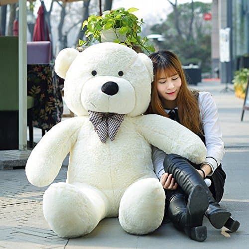 Giant Teddy Bear White Big Plush Stuffed Bear with Bow Gift for Girlfriend 55"