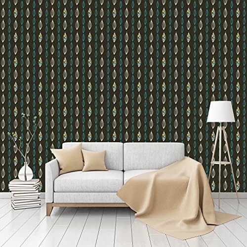 Mid Century Leaves Patterned Peel &amp; Stick Smooth Wallpaper by CustomWallpaper.com