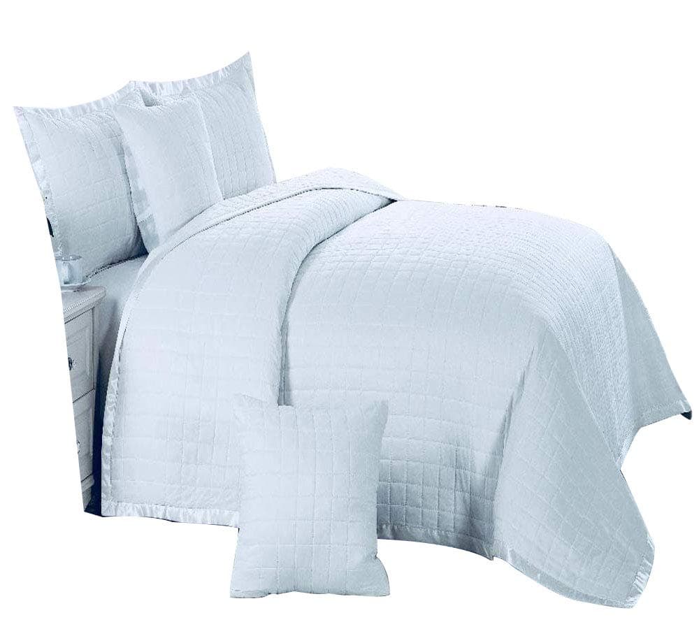 Massari 3 Piece Osca White Bedspread Comforter Border Quilted Bed Throw in Super King Size (Super king, white)