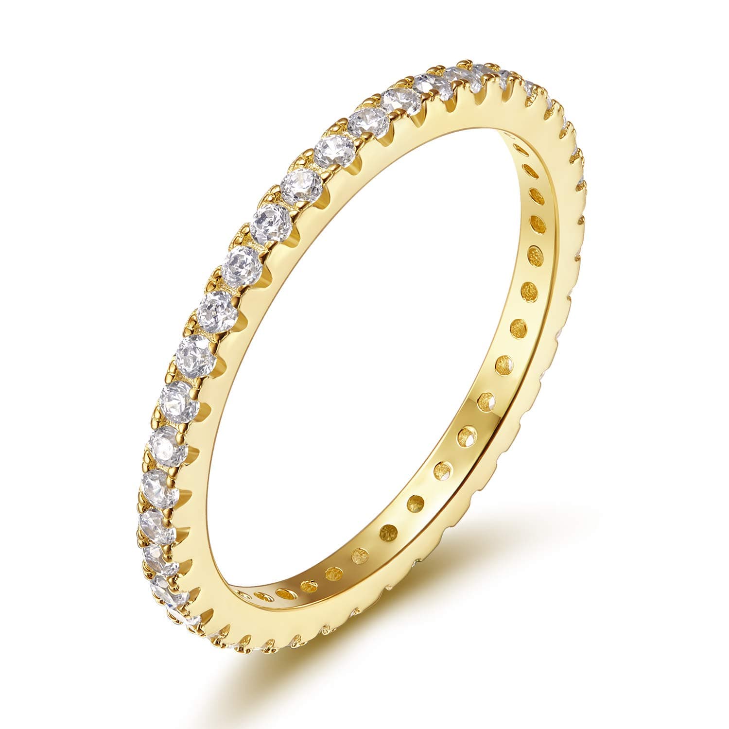 EAMTI 2mm 925 Sterling Silver Wedding Band Cubic Zirconia Full Stackable Eternity Engagement Ring Size 4-10