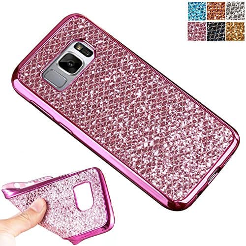 Galaxy S8+ Case, Galaxy S8 Plus Cases Glitter Soft TPU Case, AMASELL Bumper Frame and Bling Soft Silicone Protective Back Cover Case for Samsung Galaxy S8+ / SM-G955, Pink