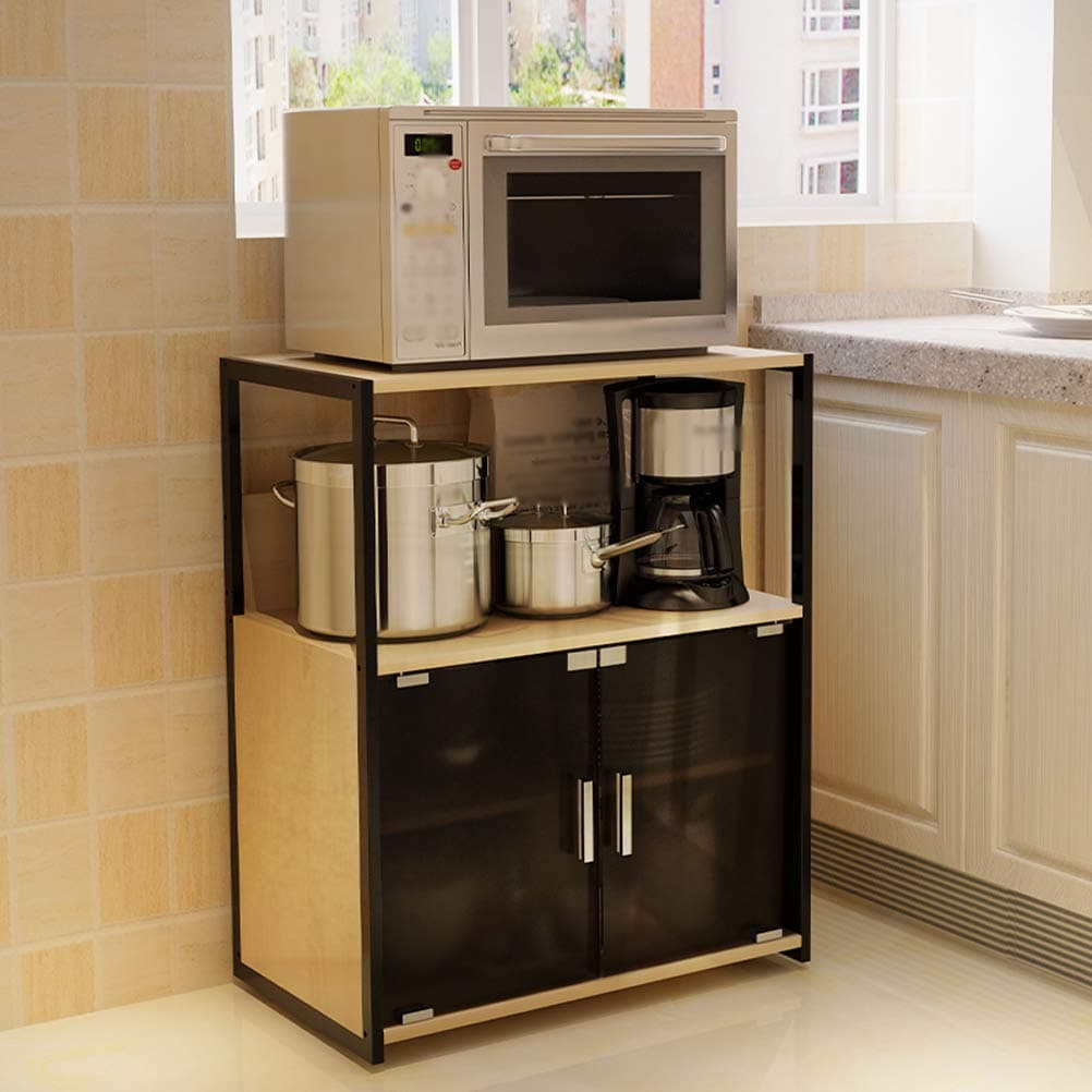 Multi-layer kitchen shelving Multifunctional microwave shelf Wood oven shelf Cupboard Closet Shelves 3-layer shelf Small shelf L19.12.9 (Color: C)