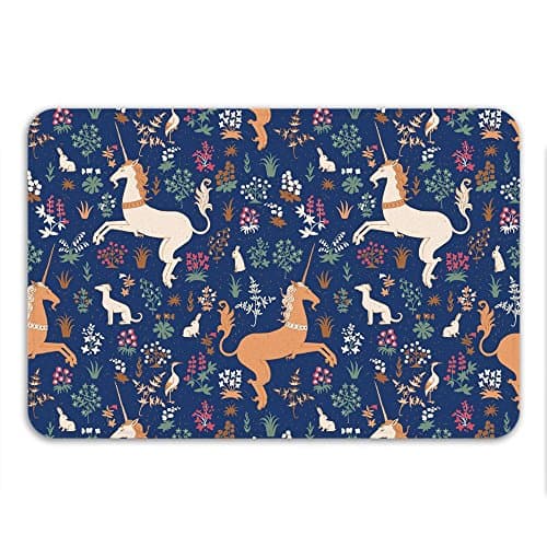 Unicorn Rug Non Slip Bath Mat Cute Bathroom Decor Rabbit Dog Magic Garden Floral Print