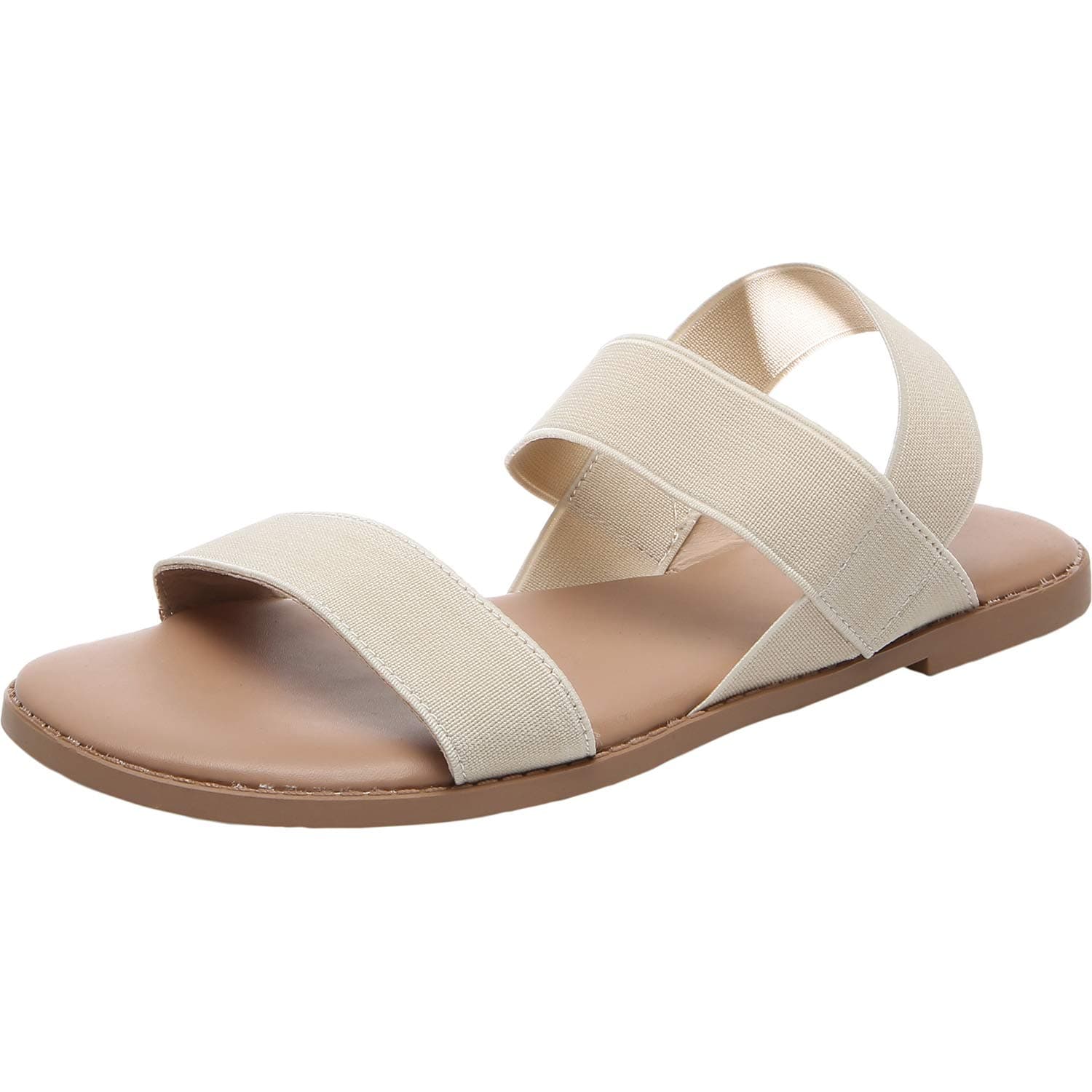 Women's Wide Width Flat Sandals - Open Toe Elastic Ankle Strap Casual Summer Shoes.