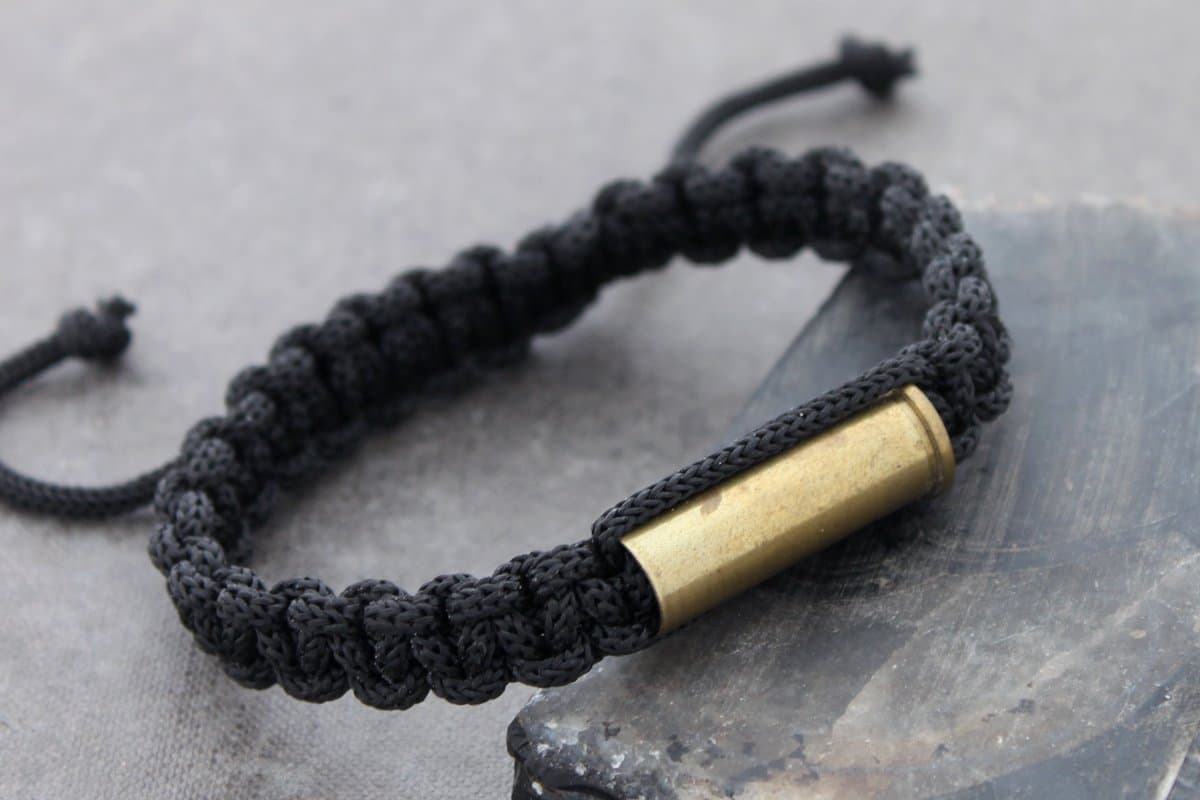 Cord Bracelets, Solid Brass Braided Woven Men Unisex Bracelets, Adjustable Paracord Bracelets, Real Gun Bullets