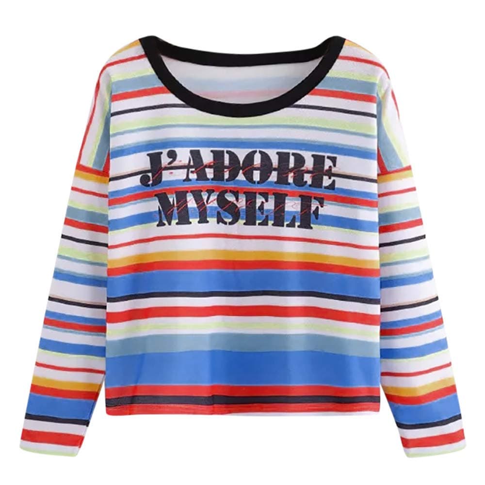 Spbamboo Womens Pullover Casual Long Sleeve Rainbow Print Blouse Tops Sweatshirt