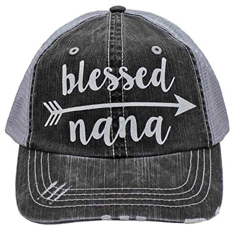 Blessed Grandma Arrow Glittering Distressed Trucker Style Cap Hat Rocks any Outfit (Nana)