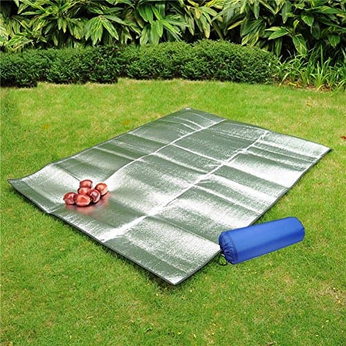 Double Side Picnic Blanket Mat(200x200 cm), Portable Waterproof Foldable Aluminum Foil Sleeping Pad for Camping Yoga Lawn Mat Cushion Moistureproof