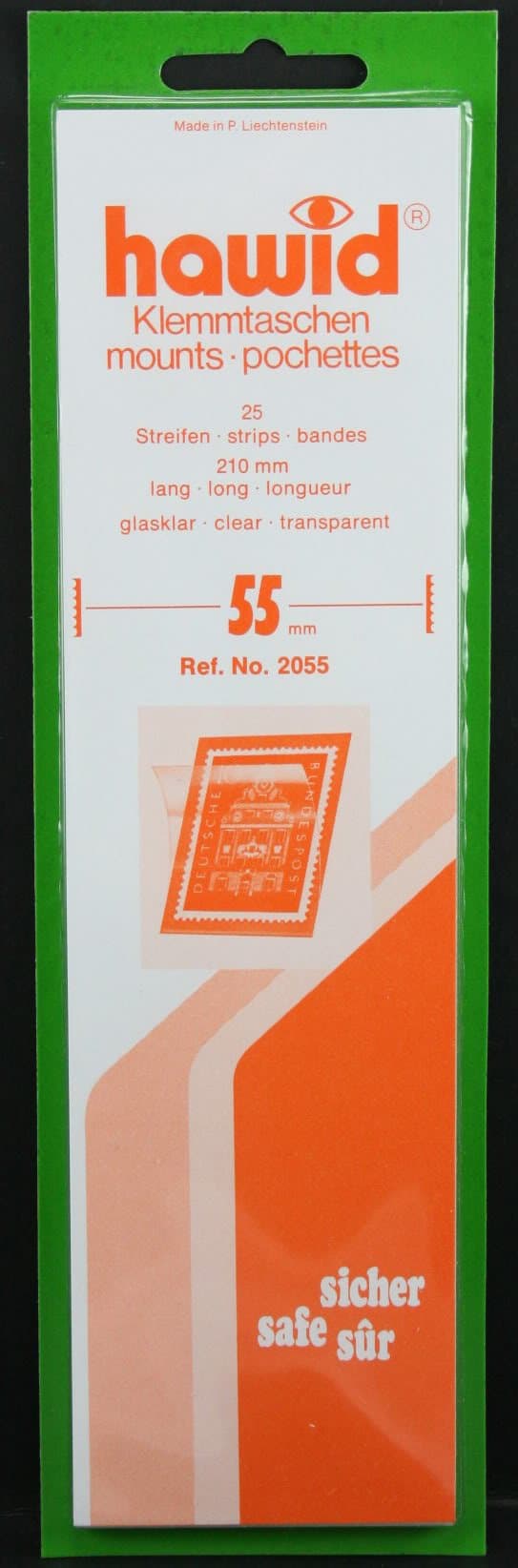 Hawid 25 210x55mm stamp mount strips. Clear