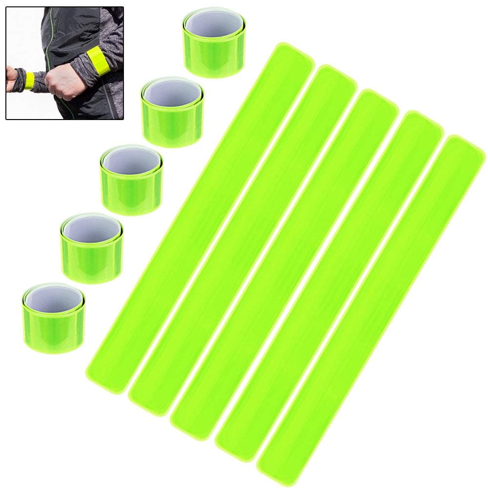 BUZIFU 10 Pack Reflective bands Slap Bands High Visibility Bands Yellow Reflective Strips Safety Armbands for Arm Ankle Wrist Bike Pant Leg Straps for Running Cycling Hiking Dog Walking Jogging