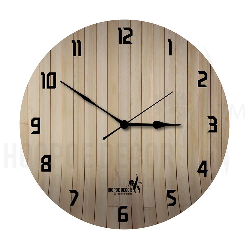 Hoopoe Decor Pine wood finish plank Trendy Wall Clock