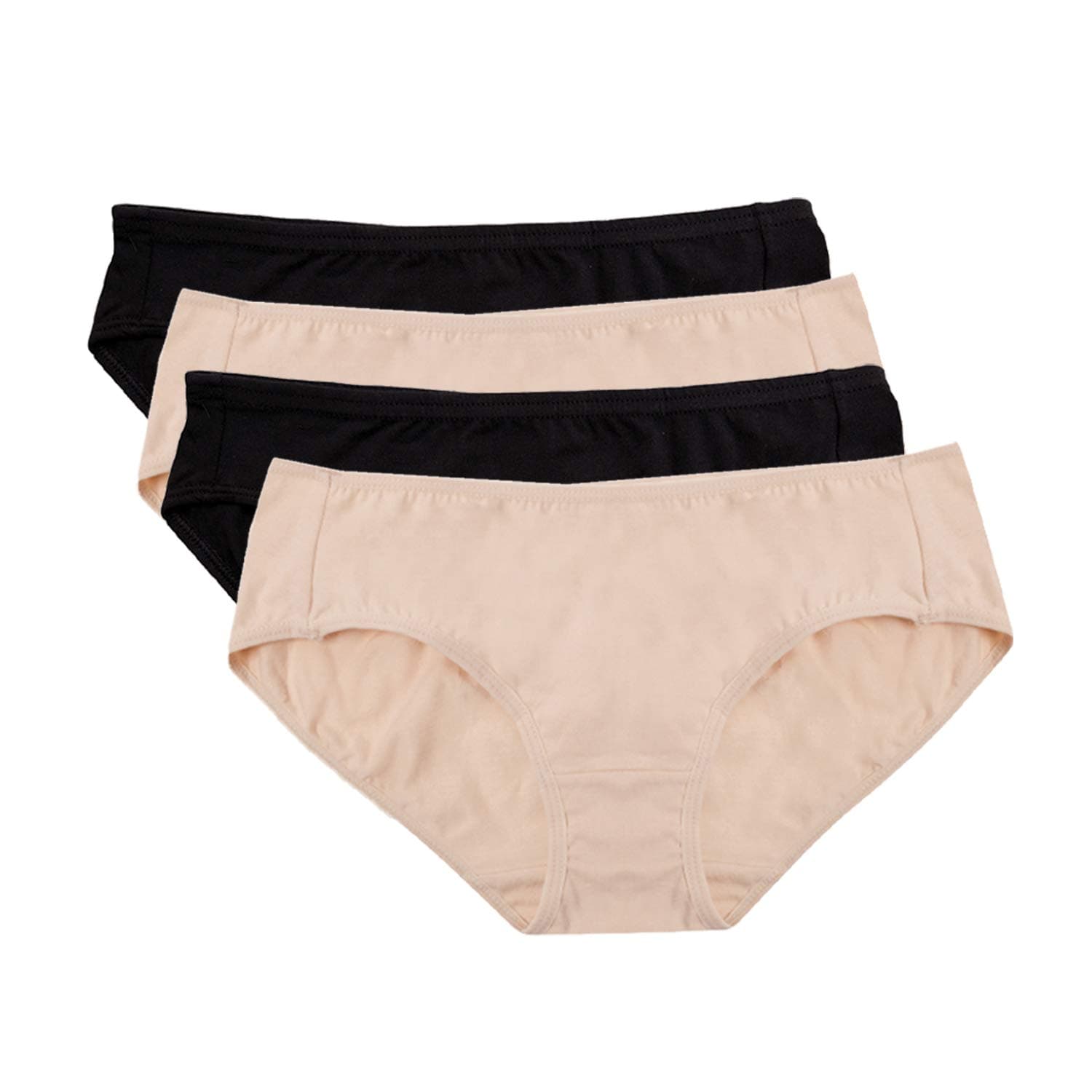 Hesta Women's Organic Cotton Basic Panties Underwear 4 Pack (X-Small, 2black/2natural)