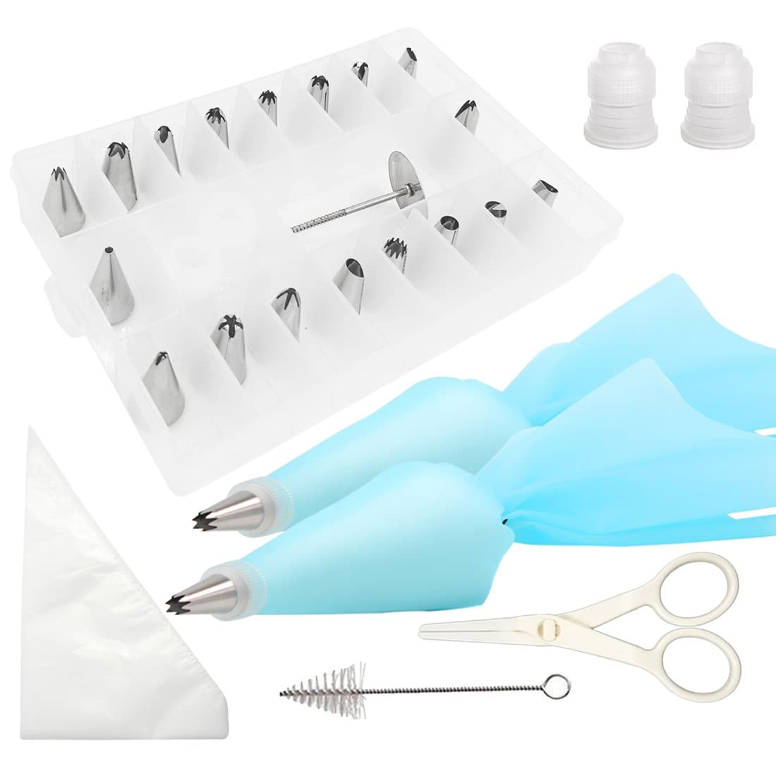 30PCS Cake Icing Piping Nozzles Tips Decorating Baking Tools, Tenine DIY Pastry Decoration Kits Include Reusable/Disposable Piping Bags, Couplers, Cake Flower Lifter/Nozzle Brush, Flower Nail (30 PCS)