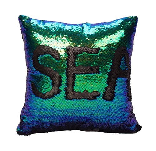 CHICCAT Reversible Sequins Mermaid Throw Pillow Cases Pillow Covers 4040cm/16"x16" (Multi Green &amp; Black)